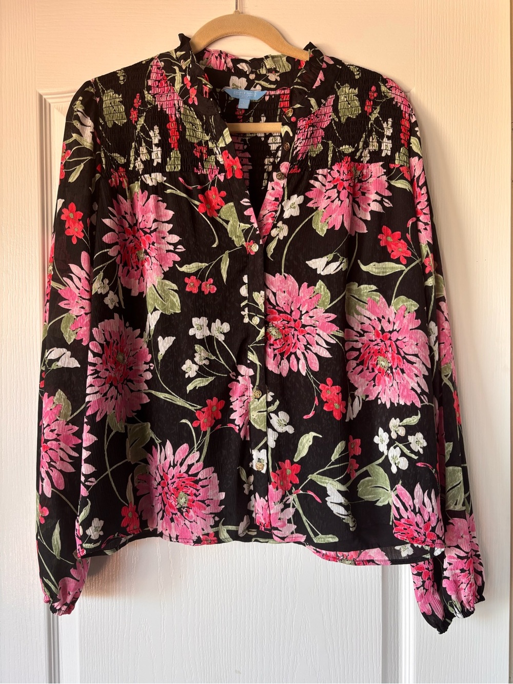 Draper James RSVP Floral Smocked Long Sleeve Blouse Womens large